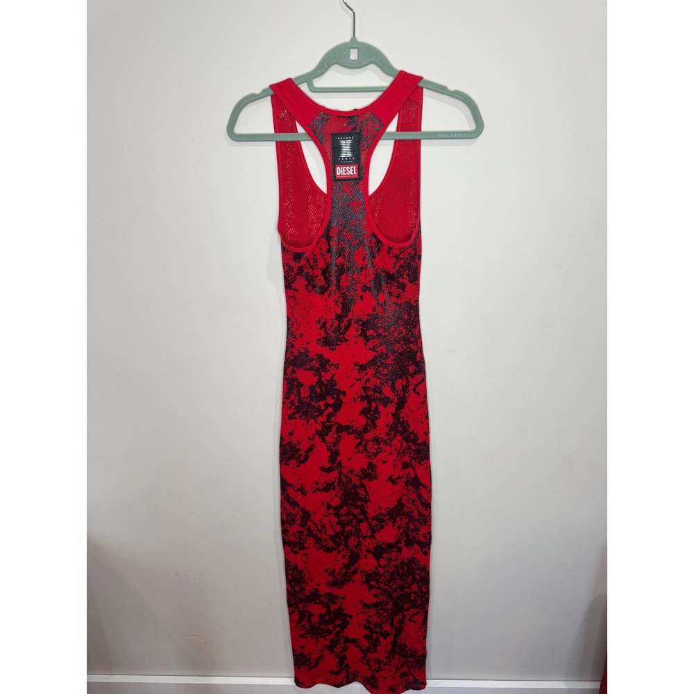 Diesel X Savage Fenty Foiled Fishnet Maxi Sleep Slip Dress Red Sz 4-6 - Picture 3 of 8